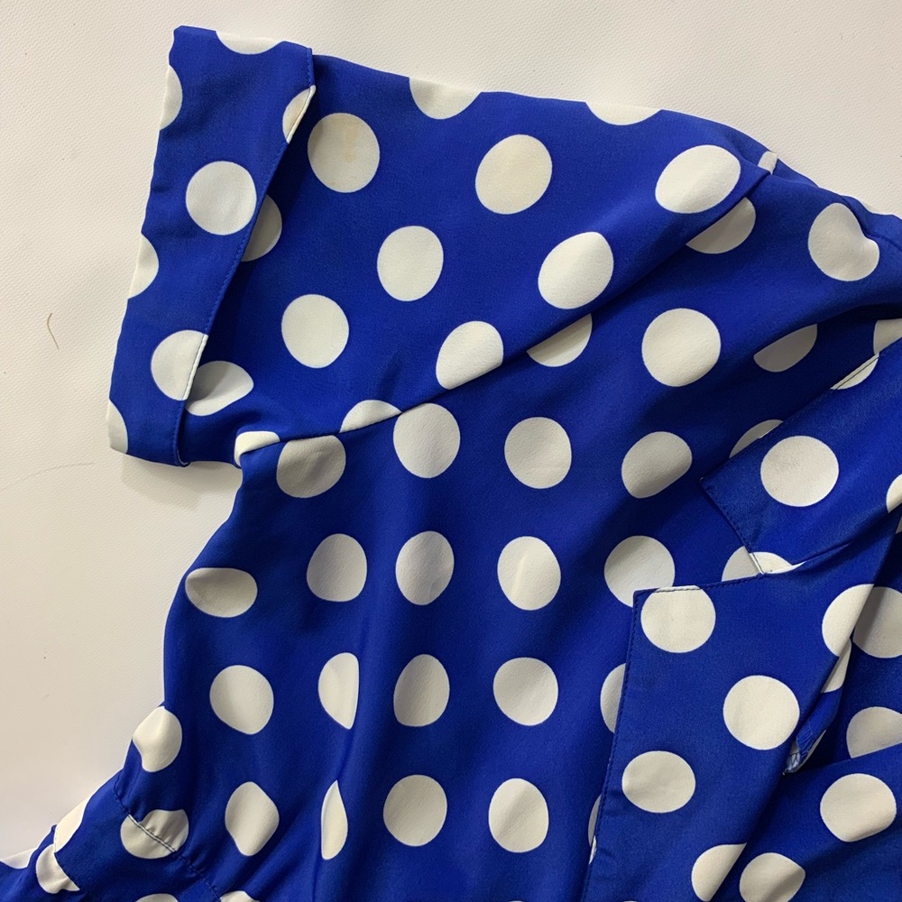 {VINTAGE} Leslie Fay Blue & White Polka Dot Romper - Picture 3 of 8